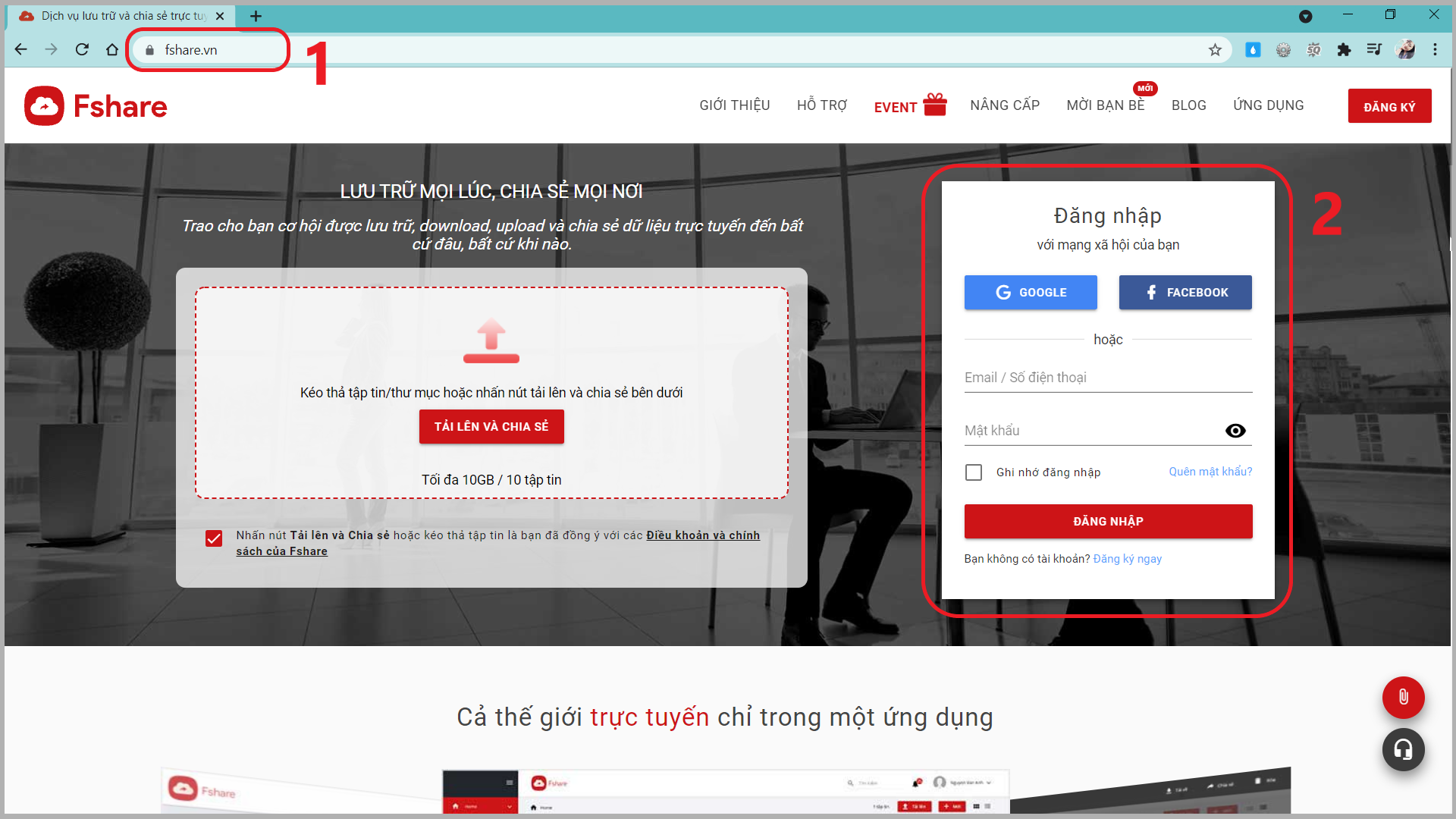 Đăng nhập tài khoản Fshare